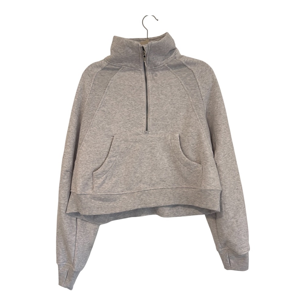 Glow Motion Womens Gray Quarter Zip Cropped Sweatshirt Pullover Thumbholes L